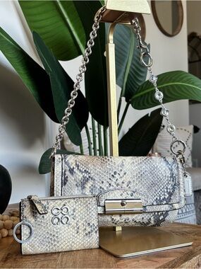 🐍🤎Y2K Python Embossed COACH Kristin Large Wristlet Mini Bag Set🤎🐍